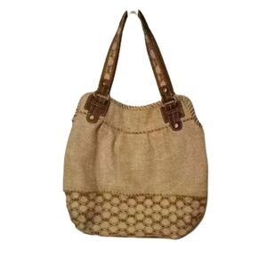 Vintage Fossil Y2K Beige Canvas Shoulder Slouchy Tote Boho Everyday Bag
